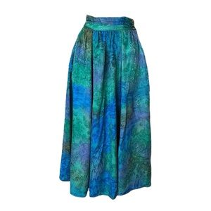 Vintage 80s Jacquard Silk Full MIDI Skirt Watercolor Artsy Ethereal Size Medium